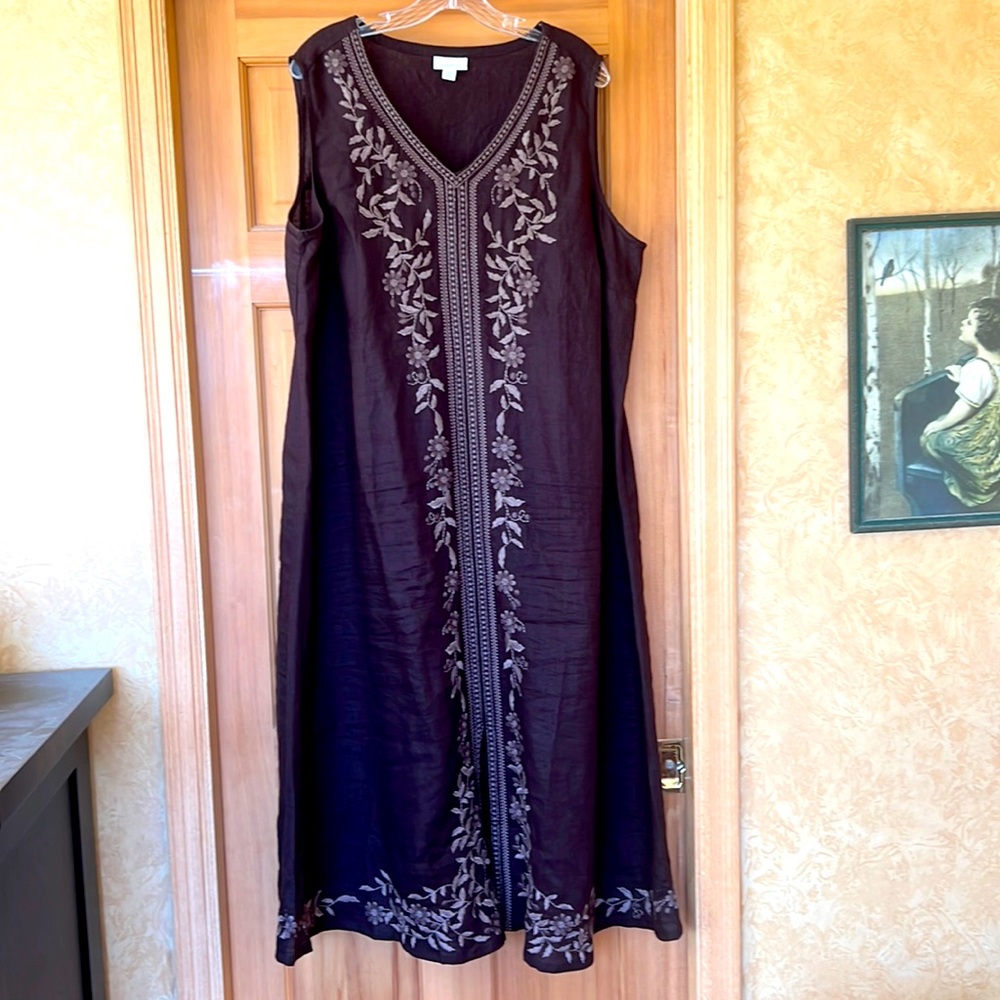 Chocolate Brown Embroidered Shift Dress